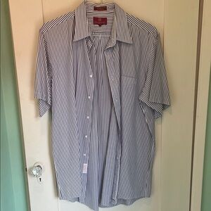 Nordstrom Men's Navy and White Striped Button Down Shirt